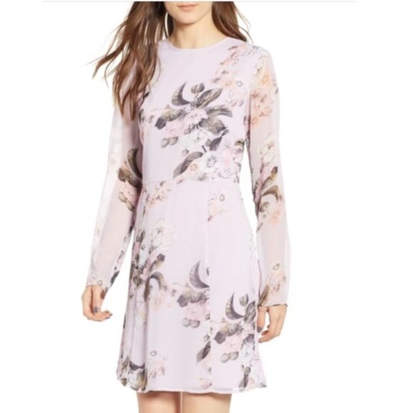 Leith Long Sleeve Floral Chiffon Dress Lavender Frost Size Medium - Picture 1 of 11